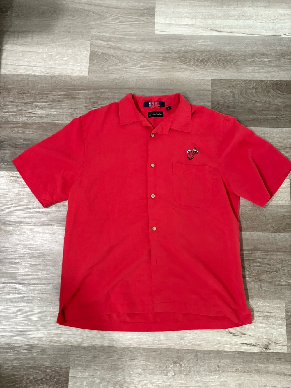 NBA Red Short-Sleeve Button-Down Shirt with Miami Heat Logo